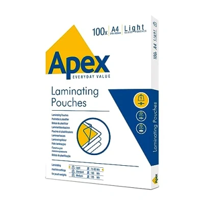 Image of Fellowes Apex Light Duty A4 Laminating Pouches 150 Micron 6003201