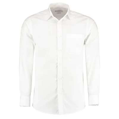 Image of Kustom Kit Tailored Fit Long Sleeve Poplin Shirt 16in White