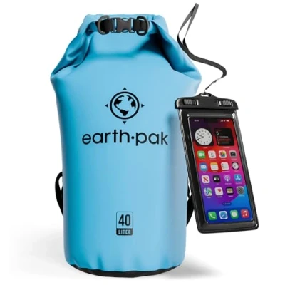 Image of Earth Pak Waterproof Dry Bag Roll Top Sack Keeps Gear for Boating, Hiking, Camping and Fishing with Phone Case (Light Blue, 40L)