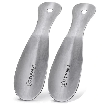 Image of ZOMAKE Metal Shoe Horn 2 Pcs Small Shoehorn Lazy Helper,19cm Silver Short Horns with Hook for Men Women the Elderly Kids (19cm Pcs)
