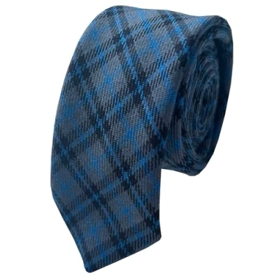 Image of Men&#039;s Bedford Blue Tartan Skinny Thin Width Neck Tie