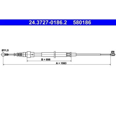 Image of 1T0609721D, 1T0609721E, 1T0609721F, 1T0609721G, 1T0609721J Brake Cable ATE 24.3727 0186.2 1563mm VOLKSWAGEN: Touran I