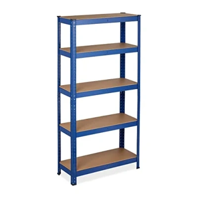 Image of Relaxdays Heavy Duty Shelving Unit, Max. Load 875 kg, 150x75x30cm, 5 Shelves, Push In, Garage Storage, Steel, Blue