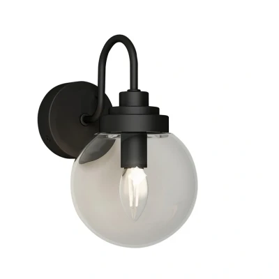 Image of Lucande Badolo wall light, black, glass, 25 cm high, IP44