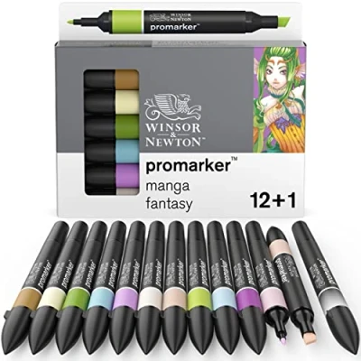 Image of Winsor &amp; Newton, Promarker, Manga Fantasy, Set of 12+1 Blender, Alcohol Based Dual Tip Markers
