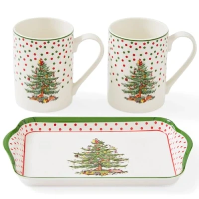 Image of Spode X0011859144 Mugs &amp; Tray Set, Porcelain, Green
