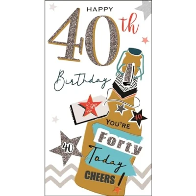 Image of Jonny Javelin Male 40th Birthday Card Age 40 Beer Bottle and Stars Embossed with Foil Flitter Details