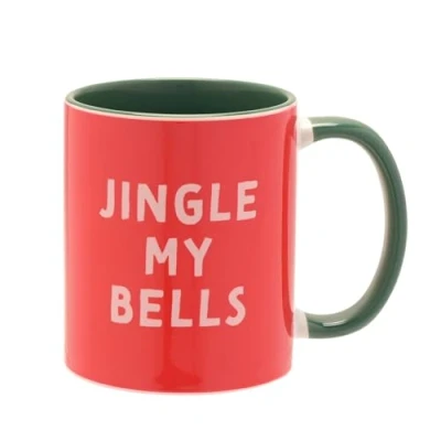 Image of The Seasonal Gift Co &#039;Jingle My Bells&#039; Red/Green Handled Mug 11oz / 312ml Whimsical Christmas Gifting &amp; Homeware Present for Tea, Coffee Holiday Festive Drinking.