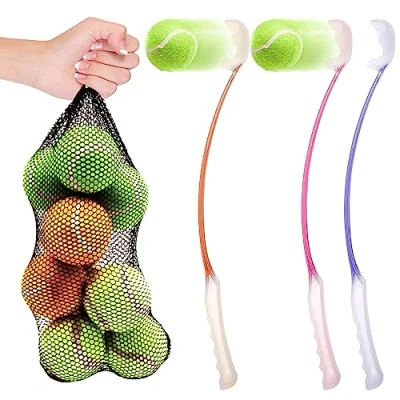Image of Petopedia 2x 64cm Long Dog Ball Launcher for Dogs with 10 Balls Assorted Toys Thrower Tennis Slinger Strong Grip Hands Free Pick Up Throw (64cm(25&quot;) Long)