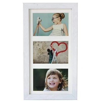 Image of BD ART 18 x 35 cm (7 14 Inch) Multiple Aperture Picture Frame for 3 Photos 4 6 Inch, RUSTICAL WHITE