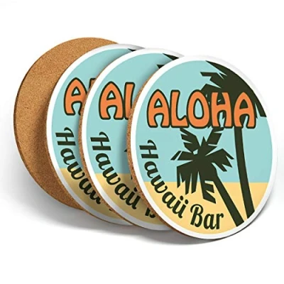 Image of 4 Set Aloha Tiki Vinyl Hawaii Bar Coasters Kitchen Drinks Coaster #4345