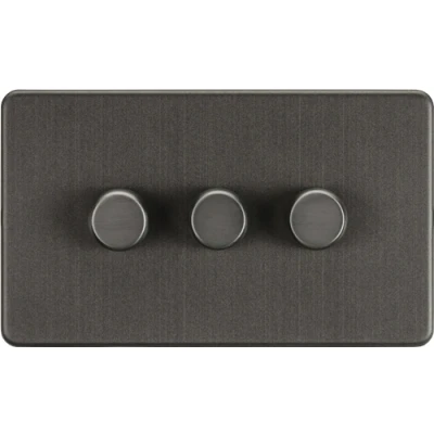 Image of KnightsBridge Screwless 3G 2 way 10 200W (5 150W LED) trailing edge dimmer Smoked Bronze