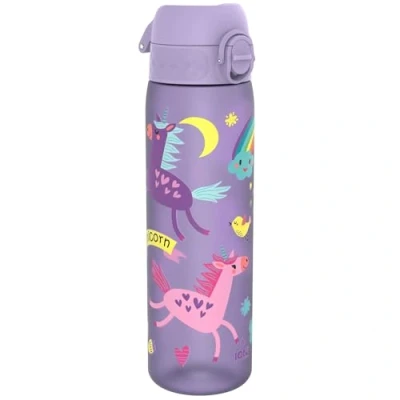 Image of ION8 500ml Water Bottle, BPA Free, Leakproof, Dishwasher Safe, Easy Open, Secure Lock, Clear Drinks Bottle for Boys &amp; Girls, Small Gym Sports Drinking 500ml, Light Purple, Unicorns Design