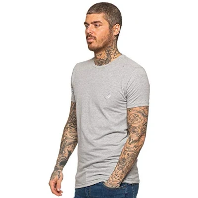 Image of EZTS581 Enzo Mens Slim Fit T Shirt Muscle Stretch Tee Gym Crew Neck Short Sleeve Top Grey M