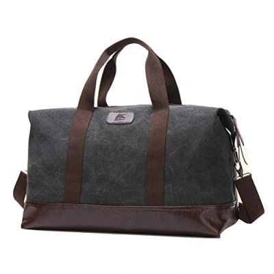 Image of Canvas Mens Holdall,Travel Duffel Bag Overnight Weekend Travel Totes Bags(Black)