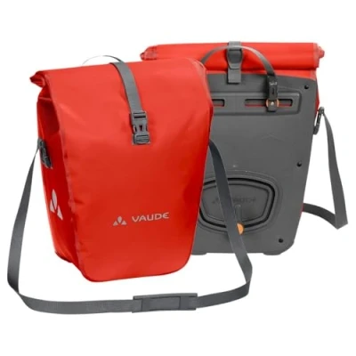 Image of VAUDE Aqua Back bike pannier bag in red, 2 x 24 rear rack waterproof, cycling rear, easy mounting Made Germany