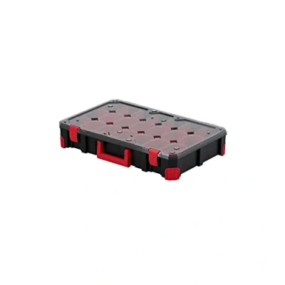 Image of Kistenberg Assortment Box Small Parts Storage Sorting Case Organiser with Removable Insert Boxes, Transparent Lid, Rubber Corners, 598 x 390 110 mm