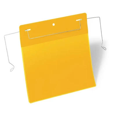 Image of Durable Document Pocket with Wire Hanger A5 Landscape, Pack of 50 Pieces, Yellow