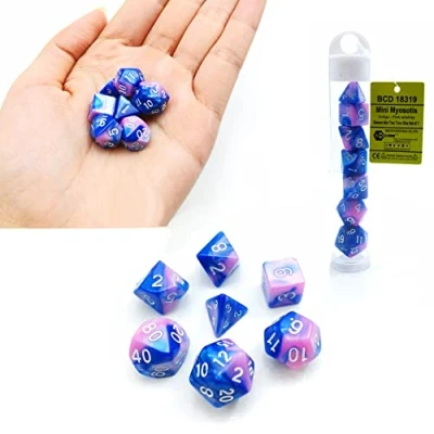 Image of Bescon Mini Gemini Two Tone Polyhedral RPG Dice Set 10MM, Small Role Playing Game D4 D20 in Tube, Color of Myosotis