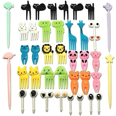 Image of CKANDAY Set of 40 Lovely Animal Food Fruit Picks Forks, Mini Cute Cartoon Toothpick Sticks Decor for Kids Party Bento Lunch Box Sandwich Appetizer Pastry Decorative Cupcake Baby Dessert Cocktail