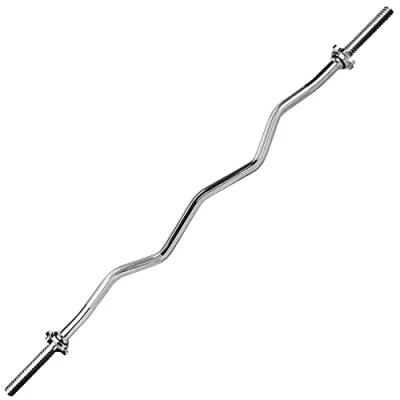 Image of KOMODO 4ft Spinlock EZ Curl Barbell 48&quot; Weightlifting 1 Inch Standard Plates Bar 4 Foot Steel Weight Lifting Bars with Spin Locks (EZ Curl)