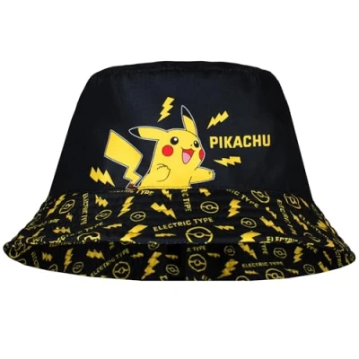 Image of Pokemon Pikachu Bucket Hat for Boys Age 5 12 Summer Kids Lightweight Breathable Sun Gift Black