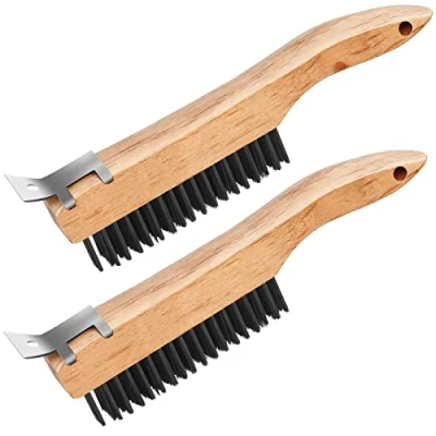 Image of Oumuik Wire Brush Set of 2 Wooden Handle Brush, Rust Removal for Cleaning