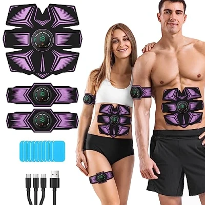 Image of GROSBEAK EMS Muscle Stimulator ABS Trainer, Electric Abdominal Toner for Men and Women, 8 Modes AB Arms, Waist Rechargeable, Skin friendly (purple)