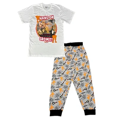 Image of Mens/Boys Official Character Wallace and Gromit Pyjama Set/Pyjamas White/Multi Size Medium