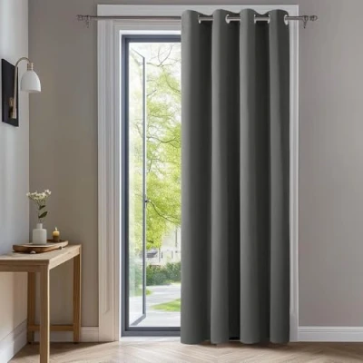 Image of Deconovo Super Soft Solid Thermal Insulated Eyelet Blackout Curtain Window Treatments Ring Top for Bedroom 52&quot;x 63&quot; Light Grey 1 PANEL