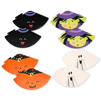 Image of PUKKA party Halloween Hats with Elastic Fastening Pack of 8 Including Bats, Witches, Ghosts, and Pumpkins Easy to Assemble for Haunted Houses, Gothic Parties, Trick or Treaters