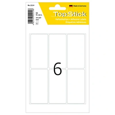 Image of TopStick Multi Purpose Labels, 6 Labels per Sheet, 150 Sheets, 34 x 67 mm, 900 Self Adhesive Large Stickers, Blank Sticky for Office Kitchen Home, White