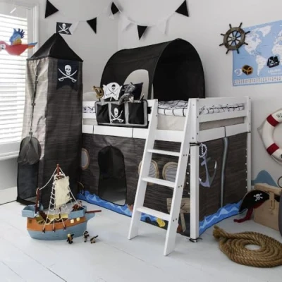 Image of Noa and Nani Midsleeper Cabin Bed with Pirate Hideaway Tent, Tower Tunnel (White)