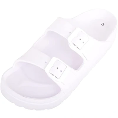Image of ABSOLUTE FOOTWEAR Womens Chunky Slip On Dual Buckle Summer Beach Holiday Sliders Mule Sandals White UK 6 / EU 39