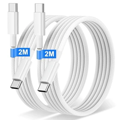 Image of USB C to Charger Cable 2M 2Pack, 60W Nylon Braided Original Fast Charge Type Data for Apple iPhone 16 15 Pro Plus Max, Samsung Galaxy S24 S23, iPad Pro, MacBook Air