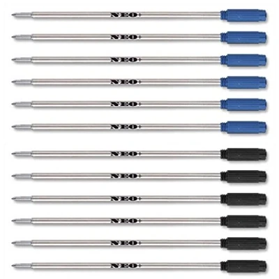Image of NEO+ 12 x Pen Refills, Medium 0.7mm Point They Are Compatible with Cross (6 BLACK INK, 6 BLUE INK)