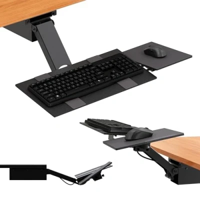 Image of KT2 Keyboard Tray Under Desk Adjustable Height Standing Sit Stand Drawer Slide Out Best with Mouse Pad Holder