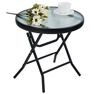 Image of PHI VILLA Folding Side Table, Foldable Coffee Outdoor Garden Small Round Patio Table Transparent