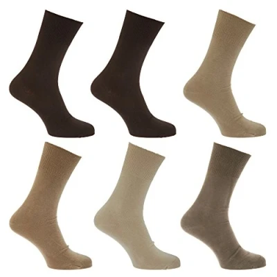 Image of Mens Stay Up Non Elastic Diabetic Socks (Pack Of 6) (UK Shoe 6 11, EUR 39 45) (Shades Brown)