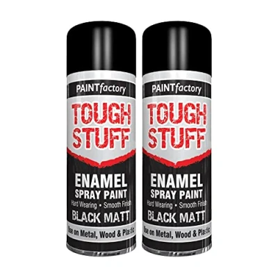 Image of Classic Signature 2 x Enamel Black Matt Spray Paint 400ml Tough Stuff Hard Wearing Smooth Aerosol for Metal Wood and Plastic