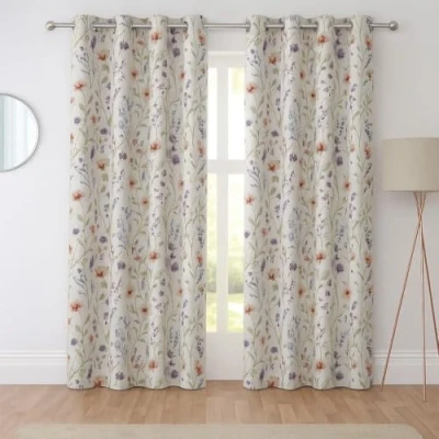 Image of Sundour Hampshire Fully Lined Ready Made Floral Eyelet Curtains Multi 90x90&quot;