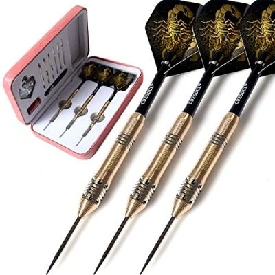 Image of CUESOUL 20 grams Steel Tip Darts Set Design with Deluxe PU Case Black Scorpion Series