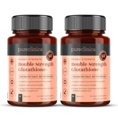 Image of Double Strength Glutathione 1000mg x 120 Tablets (2 bottles of 60). 500mg Glutathione, 300mg ALA, &amp; 200mg Vit C