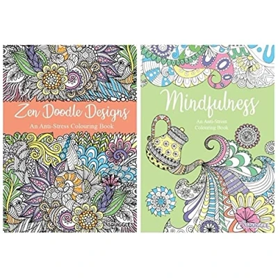 Image of Squiggle Anti Stress Adult Colouring Books, Mindfulness &amp; Zen Doodle Designs Set of 2 White