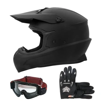 Image of Zorax Matt Black XL (61cm) ZOR X305 Motocross Helmet &amp; Gloves XL(11cm) Goggles MX Quad ATV Sports Enduro Crash Dirt Bike ECE 22.06 Certified