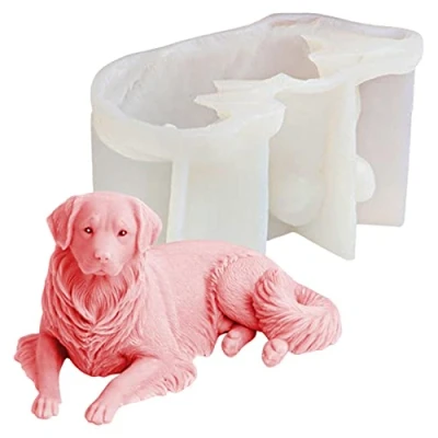 Image of Rianpesn Decorative Silicone Molds, 3D Golden Retriever Dog Lying Candles Resin Mould Epoxy Casting Molds for Aromatherapy Candles, Wax, and Soaps