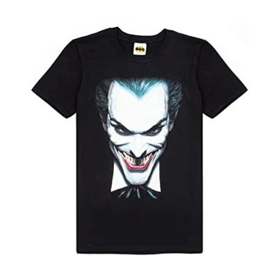 Image of DC Comics Joker T Shirt for Men Clown Face Short Sleeve Black Cosplay Top Supervillain Merchandise L