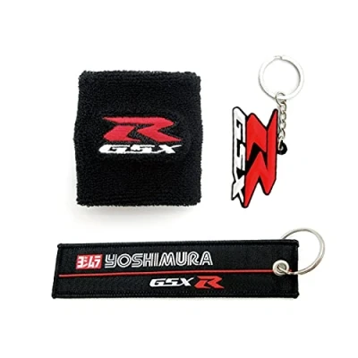 Image of POKVEA Motorcycle 3D GSX R Logo Front Brake Fluid Oil Reservoir Tank Cover Socks＆Keychains For GSXR 600 750 1000 1100 1300 K1 K2 (Color : Style 9)