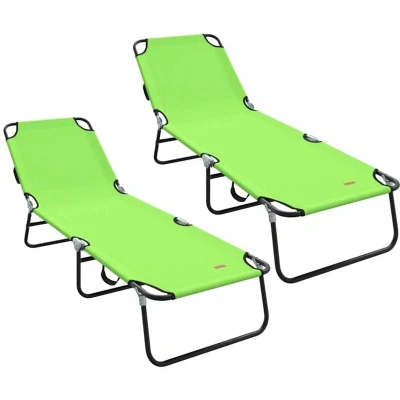 Image of vidaXL Folding Sun Lounger 2 pcs Portable Green 600D Oxford Fabric