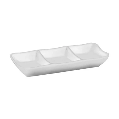 Image of Lacor 3 Sauces Melamine Tray, White, 8 x 19 cm